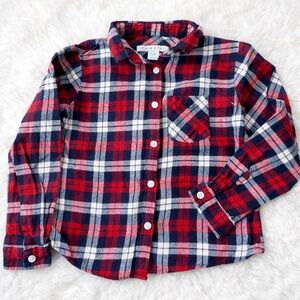 Primark Red Navy Plaid Flannel Button Down Shirt Kids Size 4-5Y 110cm